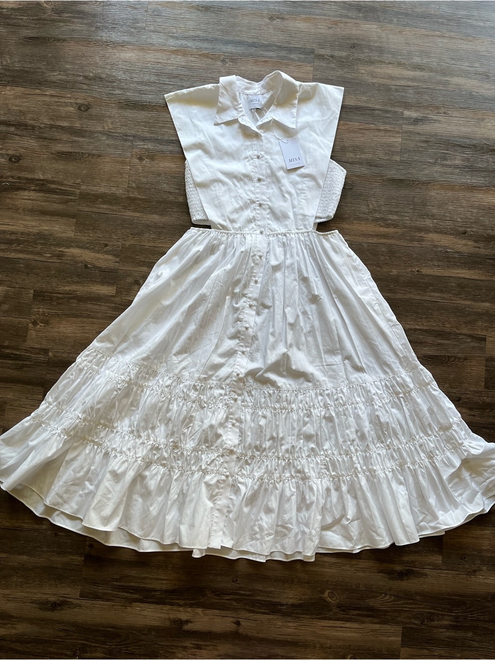 Misa Los Angeles White Button-Front Cutout Midi Dress - Picture 2 of 7